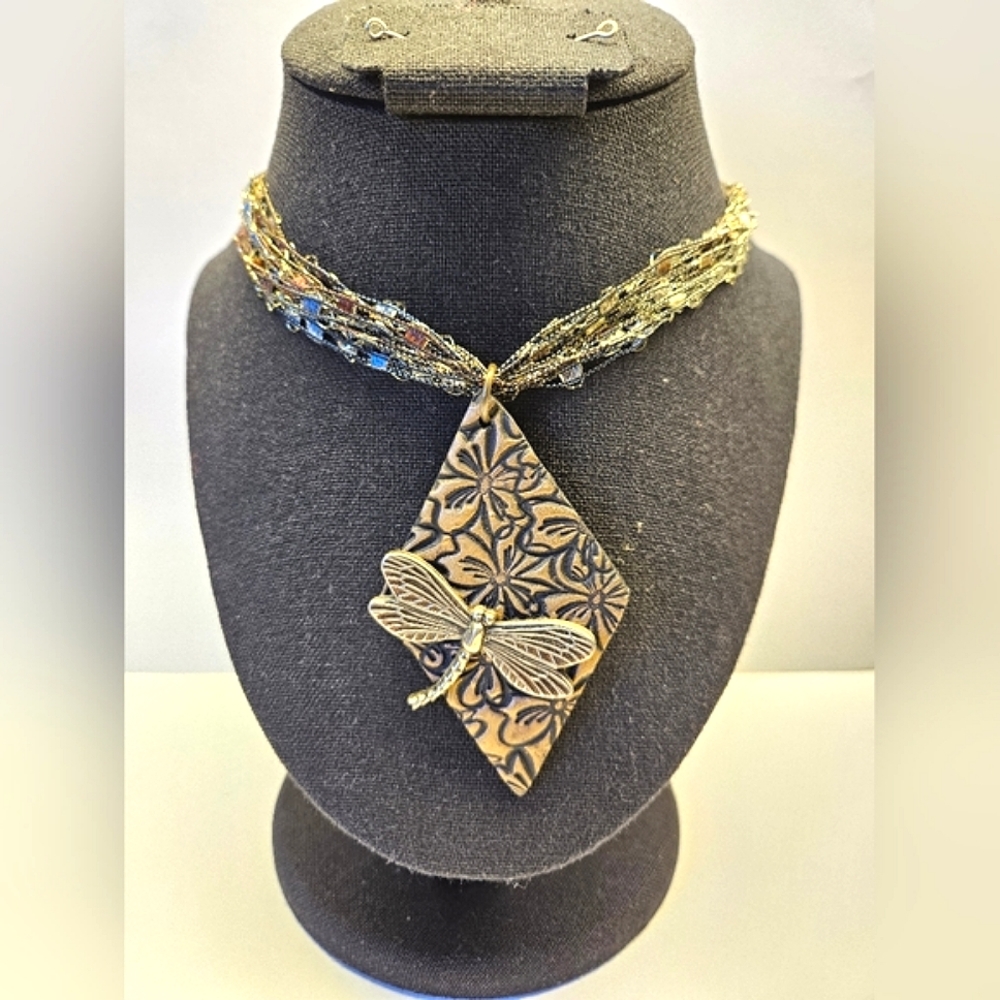 Handmade Polymer Clay Dragonfly Necklace - Picture 2 of 6
